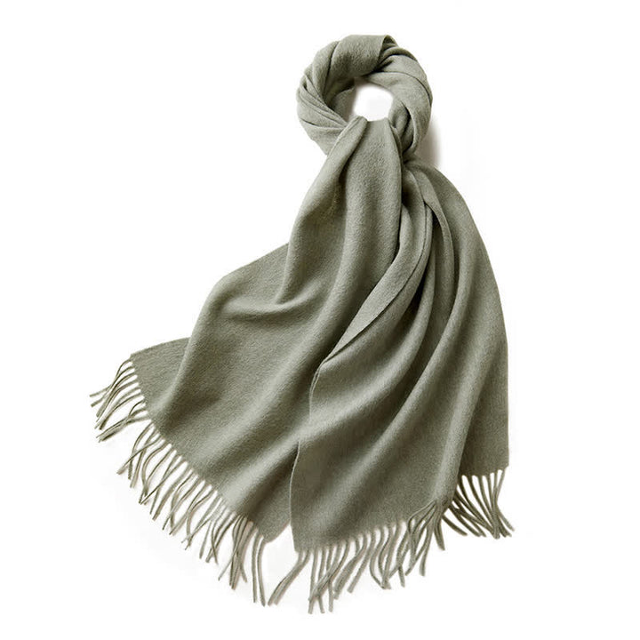 Écharpe unisexe à franges en pure laine de couleur unie