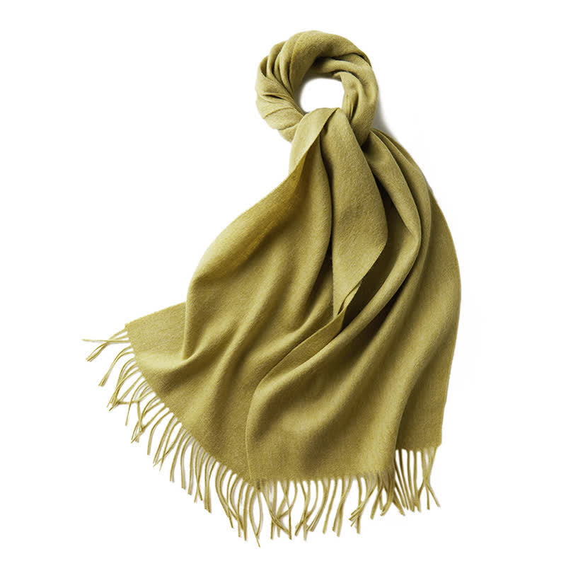 Écharpe unisexe à franges en pure laine de couleur unie