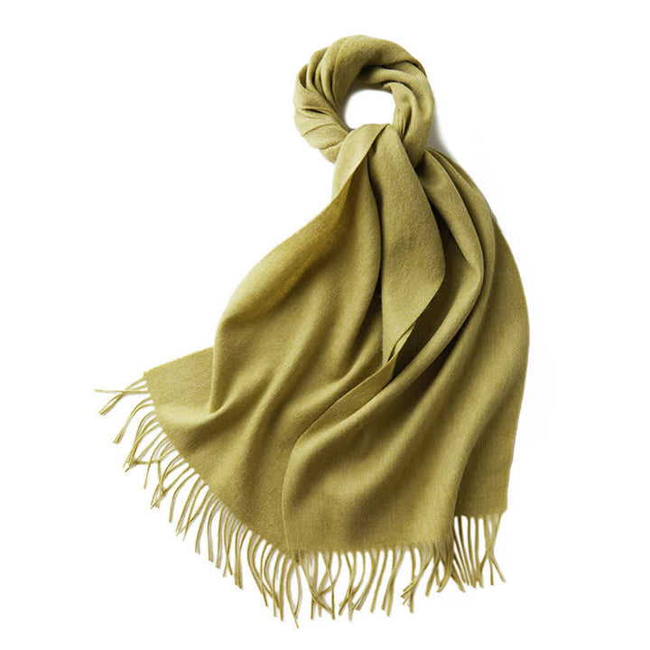 Écharpe unisexe à franges en pure laine de couleur unie