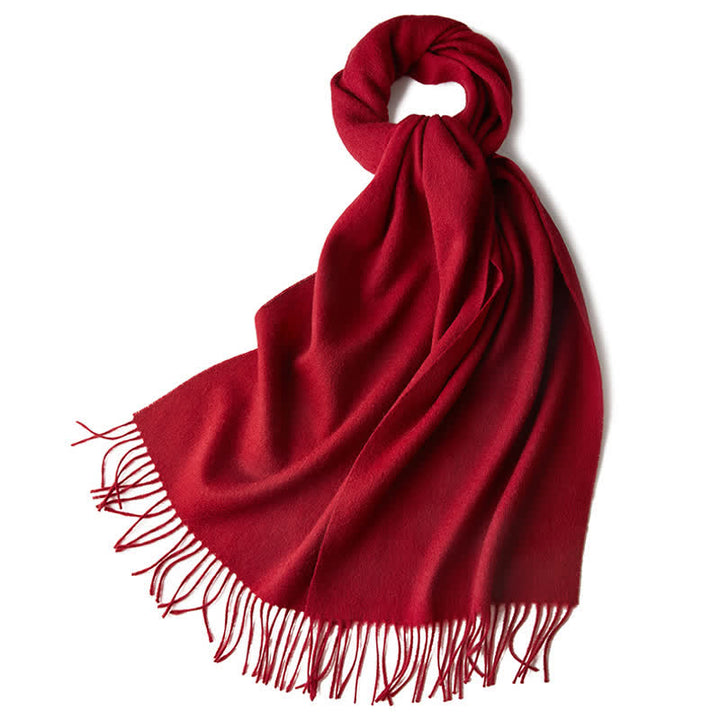 Écharpe unisexe à franges en pure laine de couleur unie