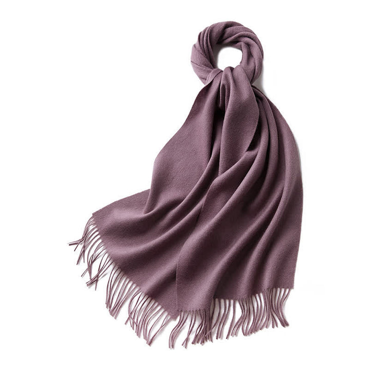 Écharpe unisexe à franges en pure laine de couleur unie