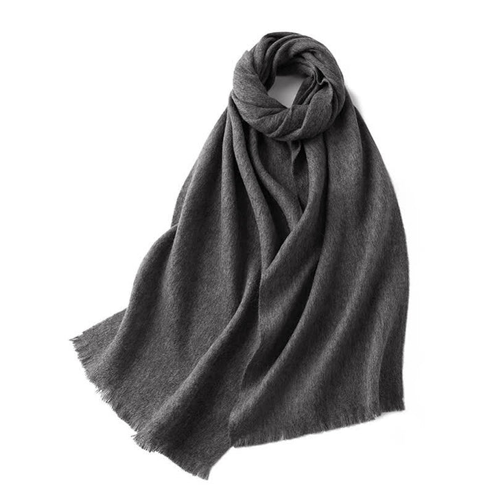 Châle chaud unisexe, couleur unie simple, écharpe en pure laine - Gris foncé - image 11