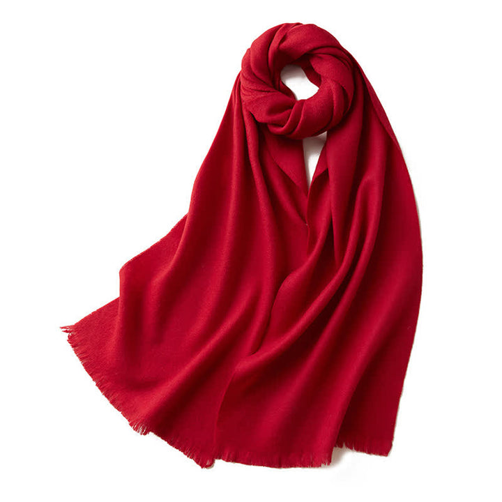 Châle chaud unisexe, couleur unie simple, écharpe en pure laine - Rouge - image 10