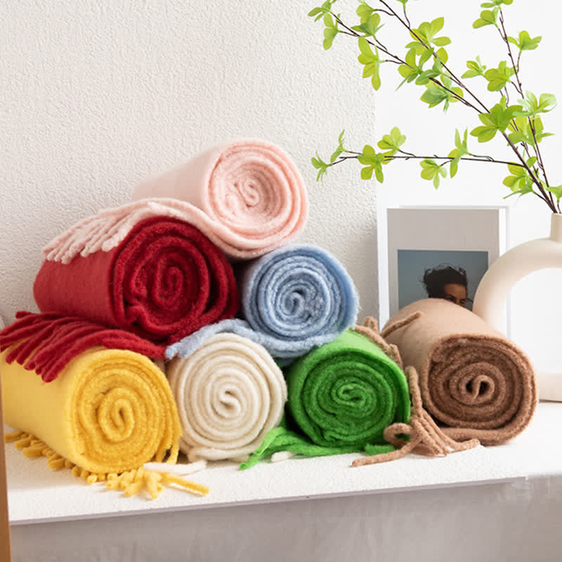 Écharpe unisexe en cachemire à franges de couleur unie