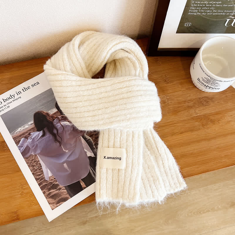 Écharpe étroite unisexe en tricot confortable de couleur unie - Blanc - image 11