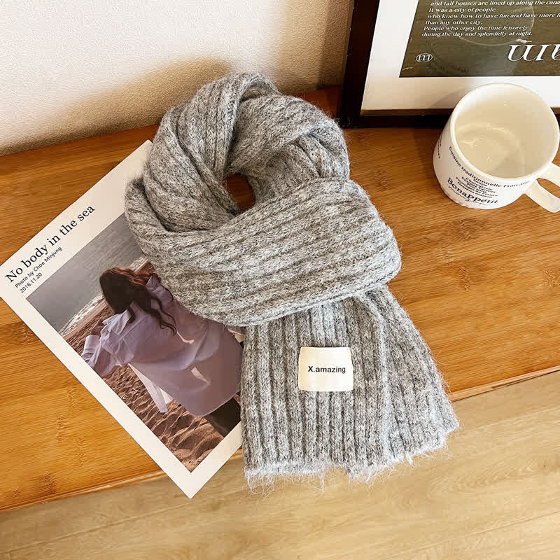 Écharpe étroite unisexe en tricot confortable de couleur unie