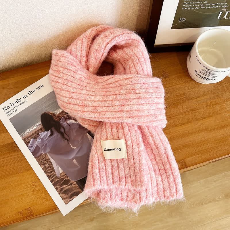 Écharpe étroite unisexe en tricot confortable de couleur unie - Rose - image 9