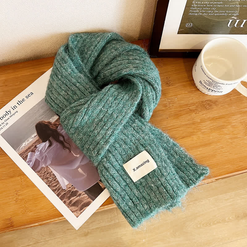 Écharpe étroite unisexe en tricot confortable de couleur unie - Vert - image 8