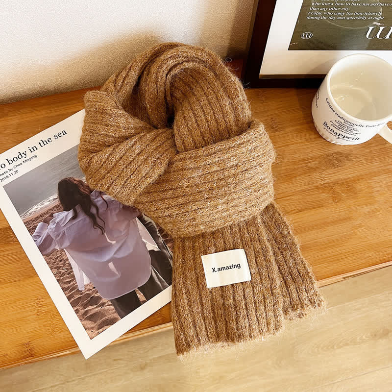 Écharpe étroite unisexe en tricot confortable de couleur unie - Chocolat - image 10