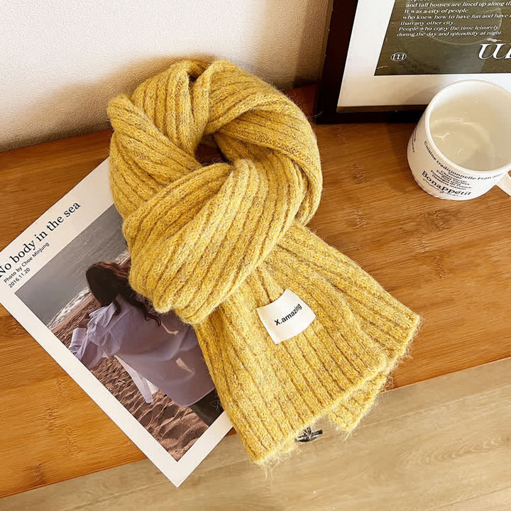 Écharpe étroite unisexe en tricot confortable de couleur unie - Jaune - image 7