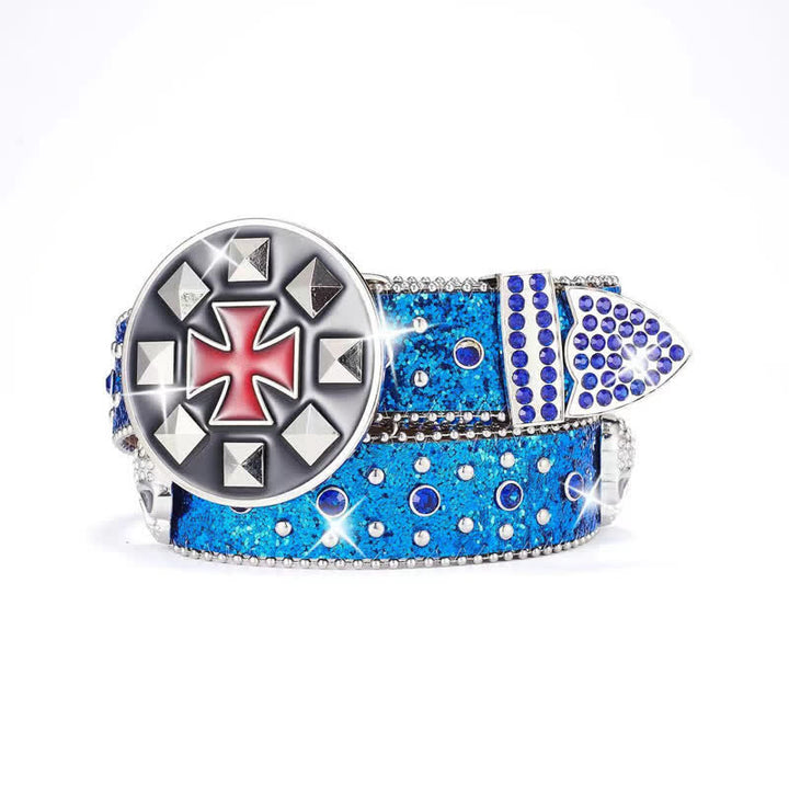 Ceinture en cuir cloutée avec boucle croisée vintage et strass