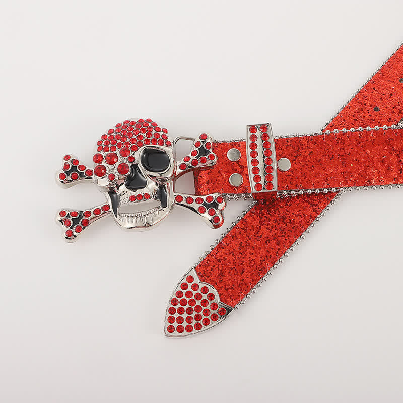 Ceinture en cuir avec boucle en strass et tête de mort