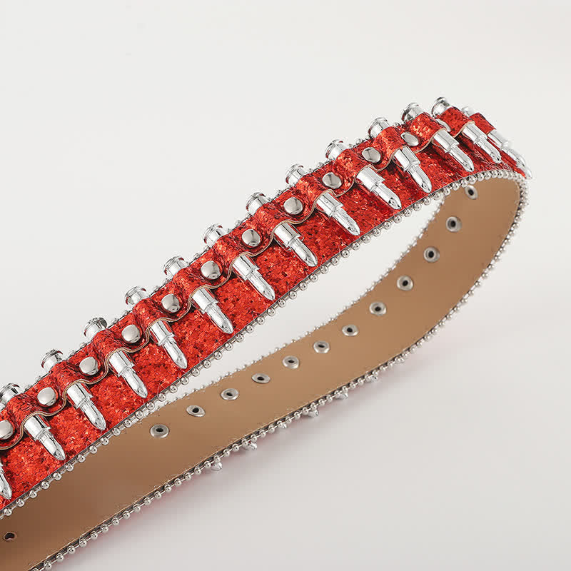 Ceinture en cuir avec boucle en strass et tête de mort