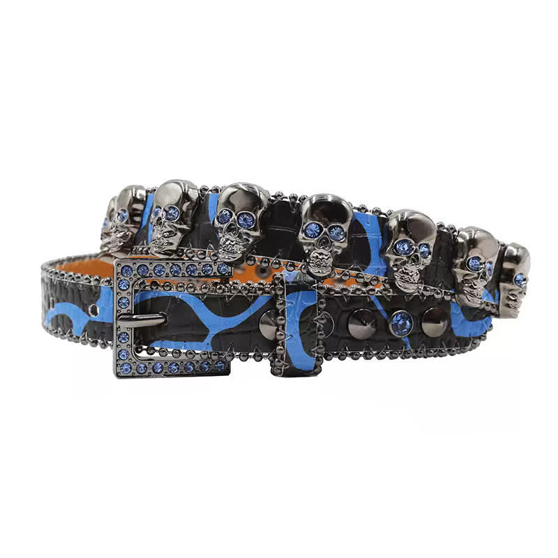Ceinture en cuir à imprimé léopard avec rivets en forme de tête de mort gothique fantaisie