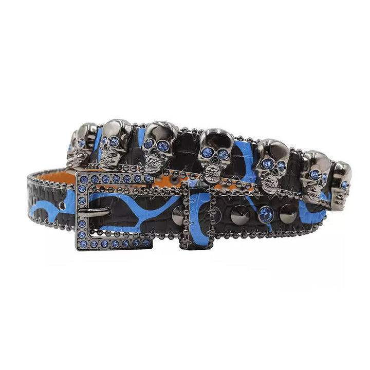 Ceinture en cuir à imprimé léopard avec rivets en forme de tête de mort gothique fantaisie