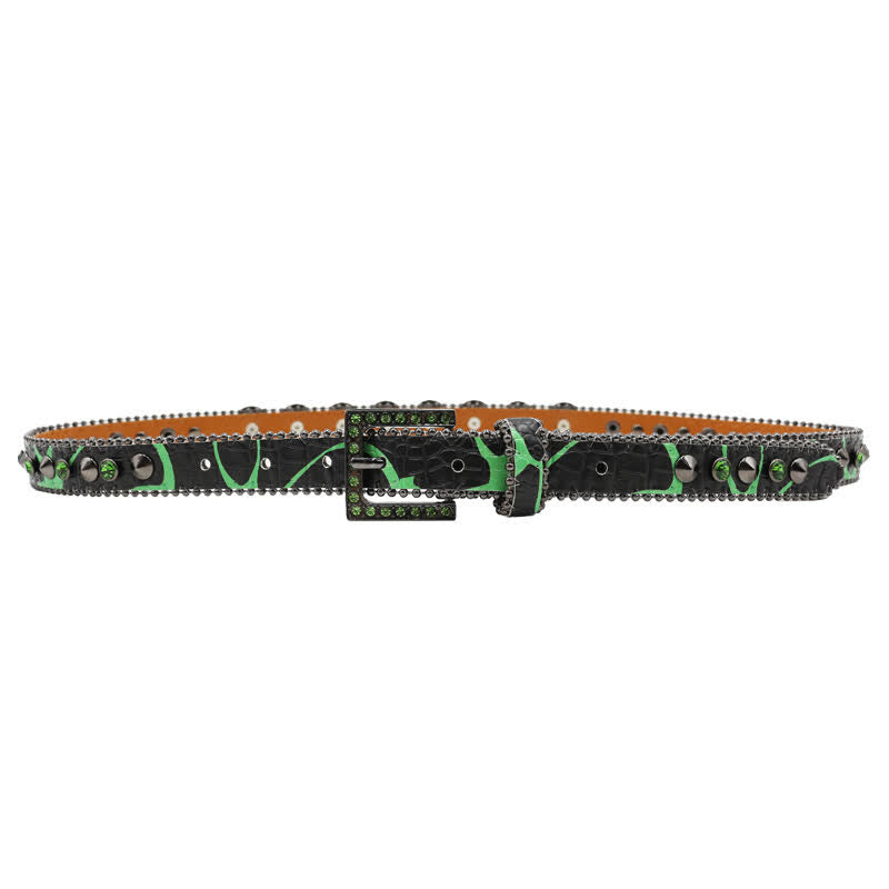 Ceinture en cuir à imprimé léopard avec rivets en forme de tête de mort gothique fantaisie
