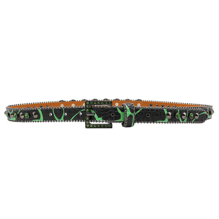 Ceinture en cuir à imprimé léopard avec rivets en forme de tête de mort gothique fantaisie