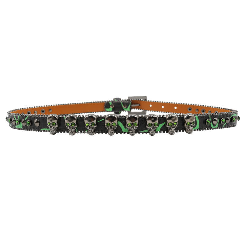 Ceinture en cuir à imprimé léopard avec rivets en forme de tête de mort gothique fantaisie