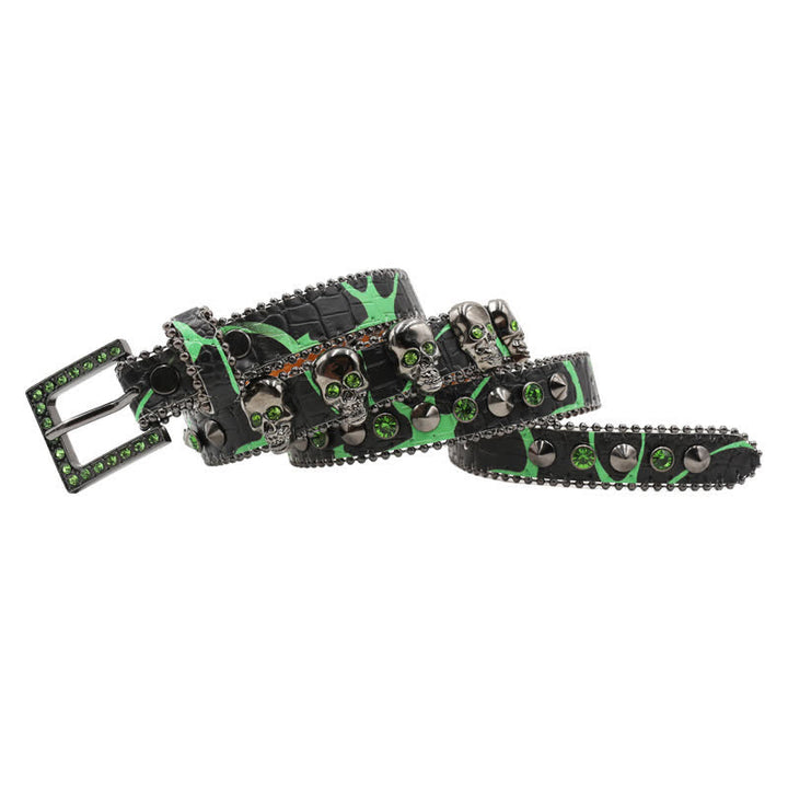 Ceinture en cuir à imprimé léopard avec rivets en forme de tête de mort gothique fantaisie