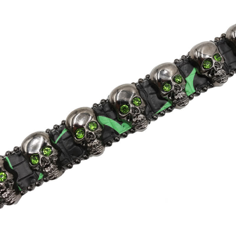 Ceinture en cuir à imprimé léopard avec rivets en forme de tête de mort gothique fantaisie