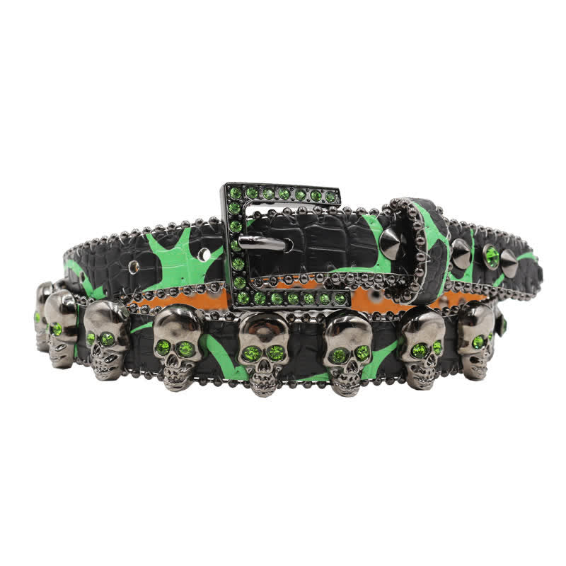 Ceinture en cuir à imprimé léopard avec rivets en forme de tête de mort gothique fantaisie