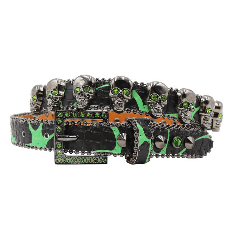 Ceinture en cuir à imprimé léopard avec rivets en forme de tête de mort gothique fantaisie