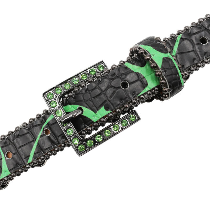 Ceinture en cuir à imprimé léopard avec rivets en forme de tête de mort gothique fantaisie