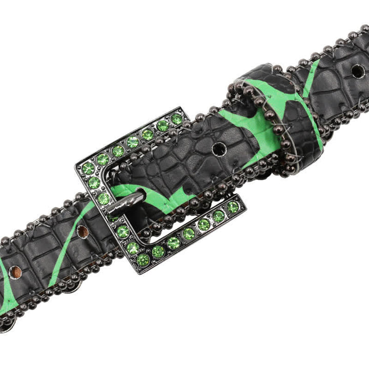 Ceinture en cuir à imprimé léopard avec rivets en forme de tête de mort gothique fantaisie