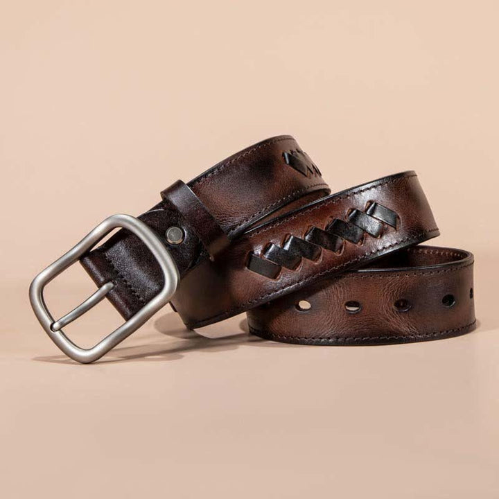 Ceinture en cuir de vachette à motifs tissés rétro