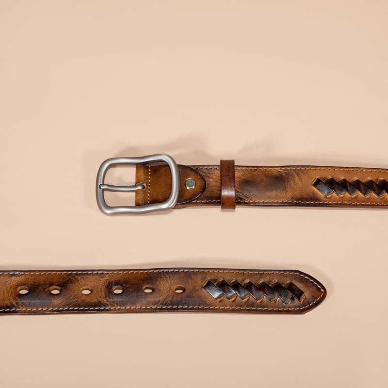 Ceinture en cuir de vachette à motifs tissés rétro