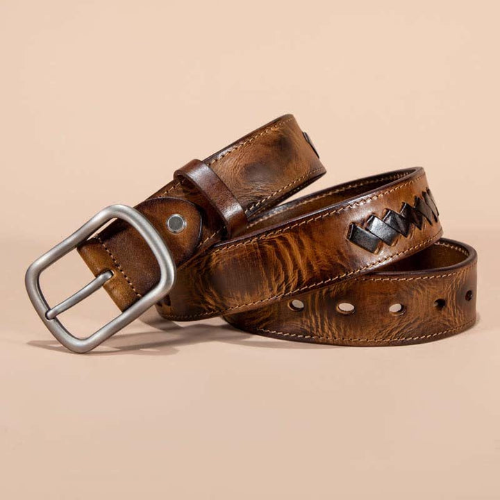 Ceinture en cuir de vachette à motifs tissés rétro