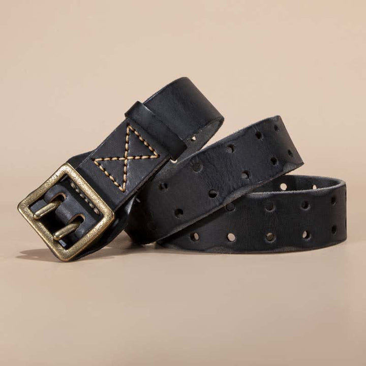 Ceinture intemporelle en cuir de vachette à double boucle carrée