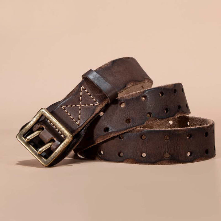Ceinture intemporelle en cuir de vachette à double boucle carrée