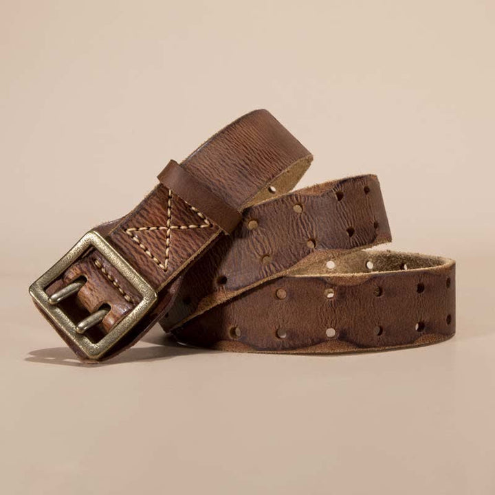 Ceinture intemporelle en cuir de vachette à double boucle carrée