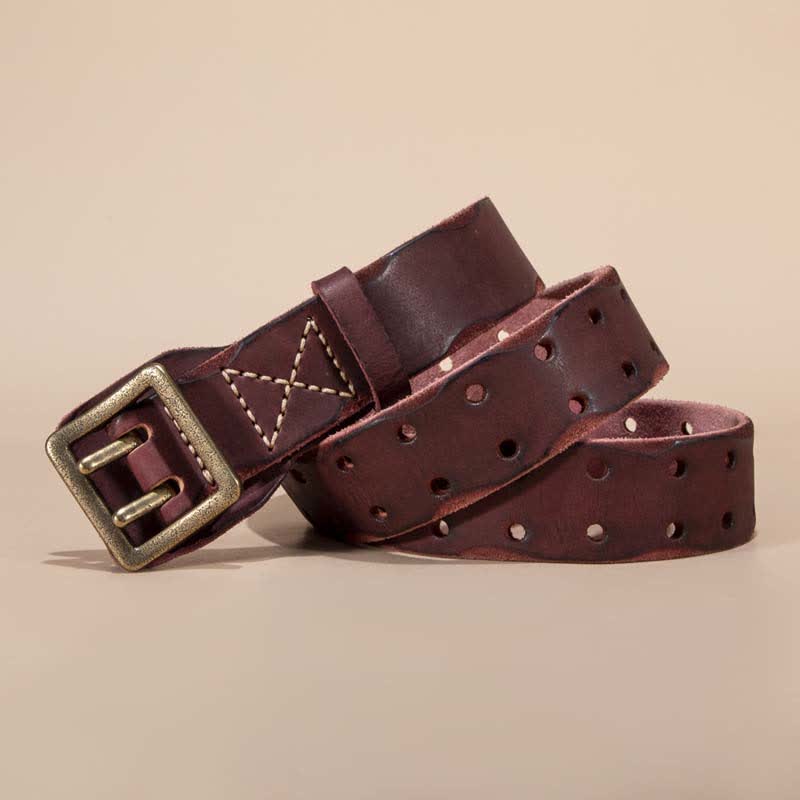 Ceinture intemporelle en cuir de vachette à double boucle carrée - Brun - 44 - image 3