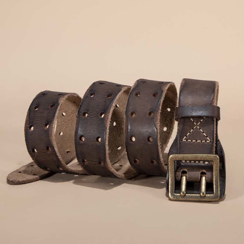 Ceinture intemporelle en cuir de vachette à double boucle carrée