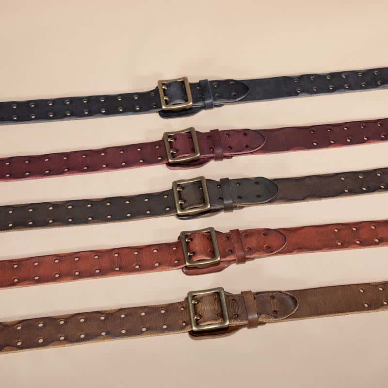 Ceinture intemporelle en cuir de vachette à double boucle carrée