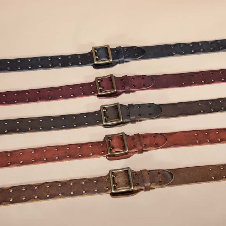 Ceinture intemporelle en cuir de vachette à double boucle carrée