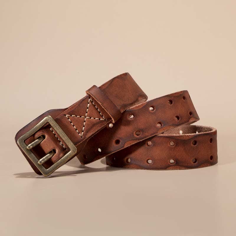 Ceinture intemporelle en cuir de vachette à double boucle carrée