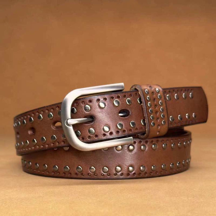 Ceinture en cuir à rivets métalliques punk de couleur pure antique