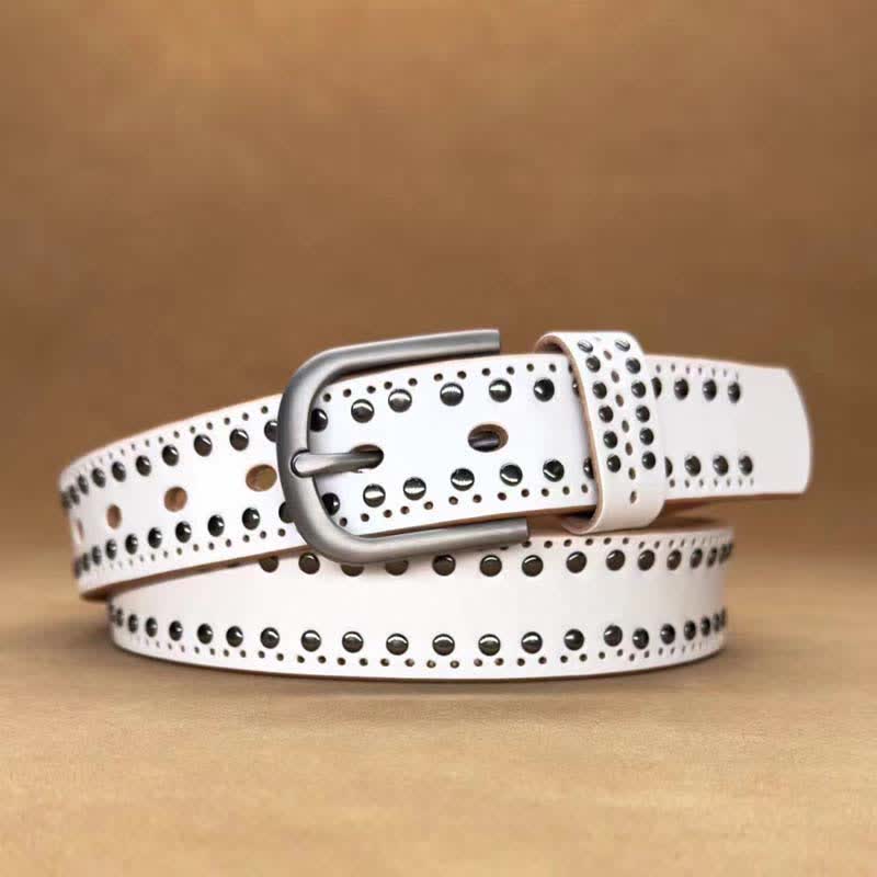 Ceinture en cuir à rivets métalliques punk de couleur pure antique