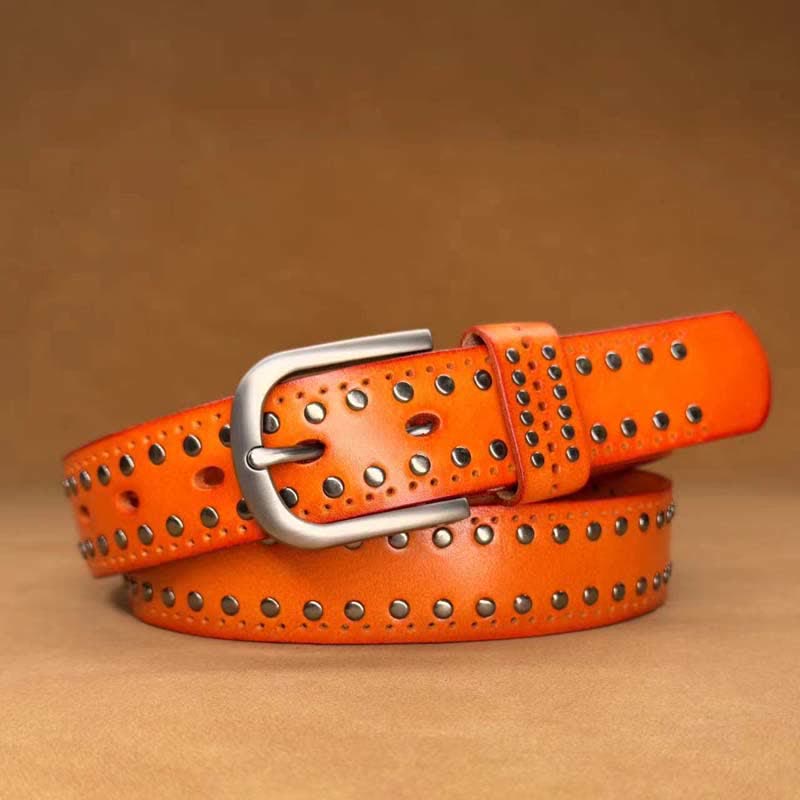 Ceinture en cuir à rivets métalliques punk de couleur pure antique