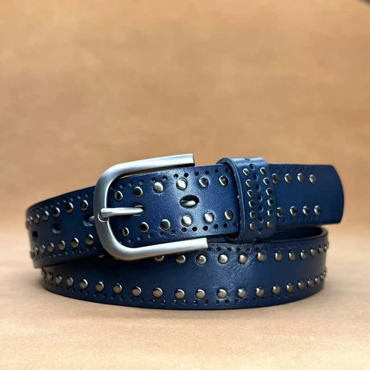 Ceinture en cuir à rivets métalliques punk de couleur pure antique