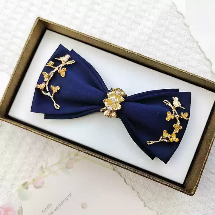 Nœud papillon double épaisseur en métal doré pour homme avec branches et oiseaux