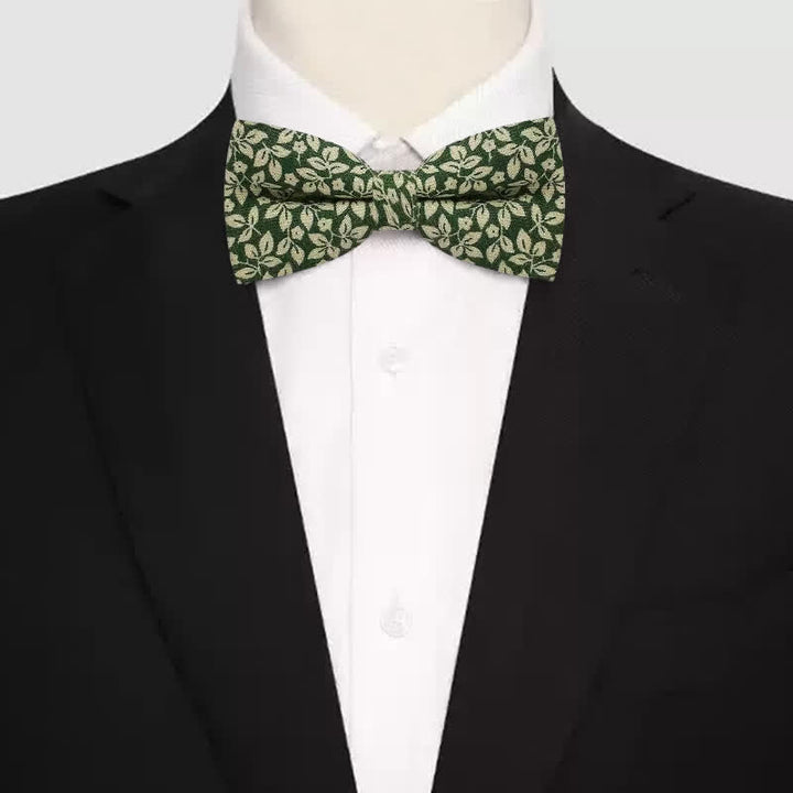 Nœud papillon en coton à motif de feuilles blanches subtiles pour homme