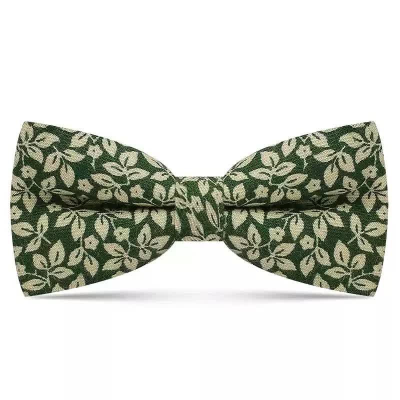 Nœud papillon en coton à motif de feuilles blanches subtiles pour homme