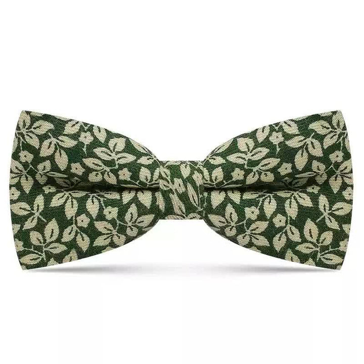 Nœud papillon en coton à motif de feuilles blanches subtiles pour homme