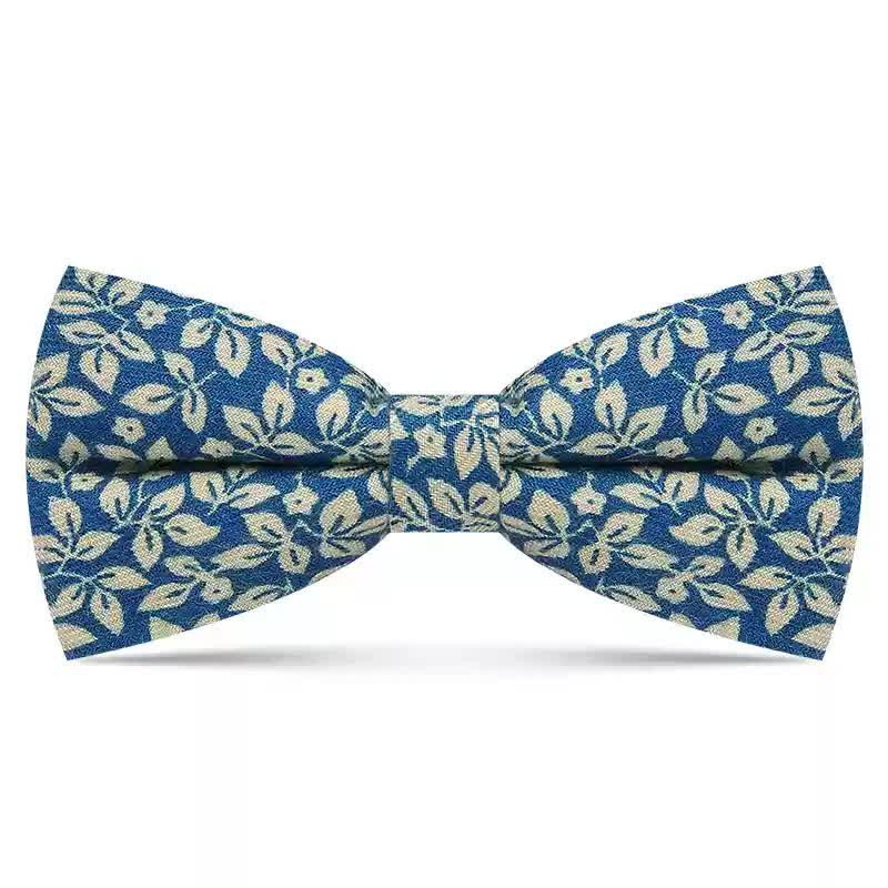 Nœud papillon en coton à motif de feuilles blanches subtiles pour homme