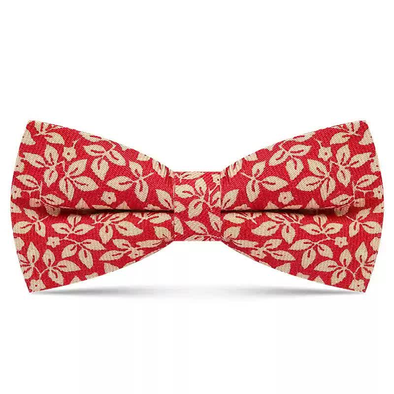Nœud papillon en coton à motif de feuilles blanches subtiles pour homme