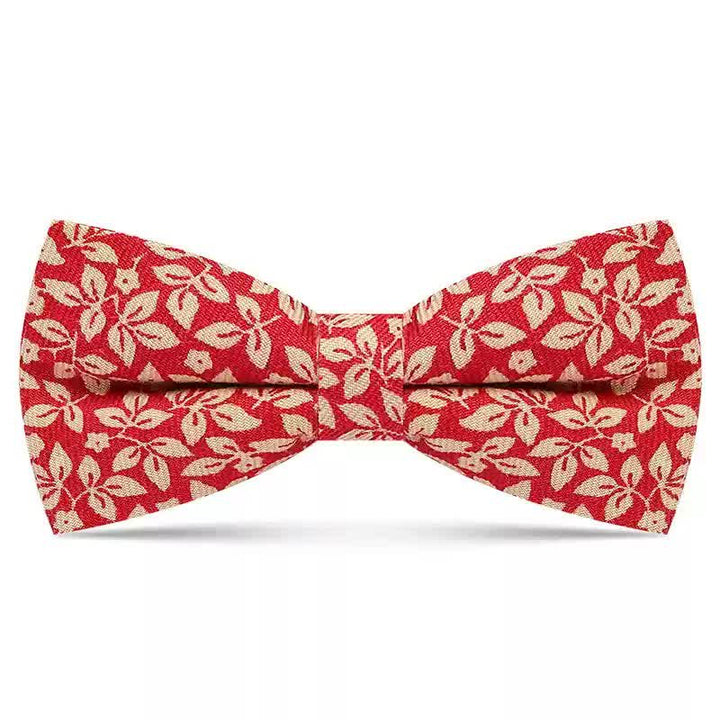 Nœud papillon en coton à motif de feuilles blanches subtiles pour homme